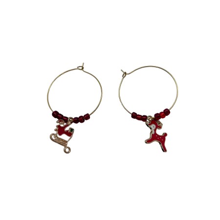 earrings steel gold hoops deer and sled